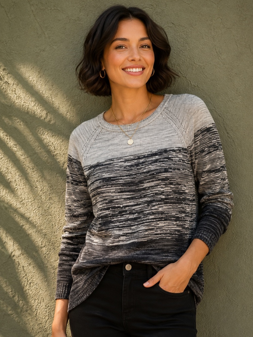 Karen Scott 100% Cotton Striped Knit Pullover Sweater Small Ombré